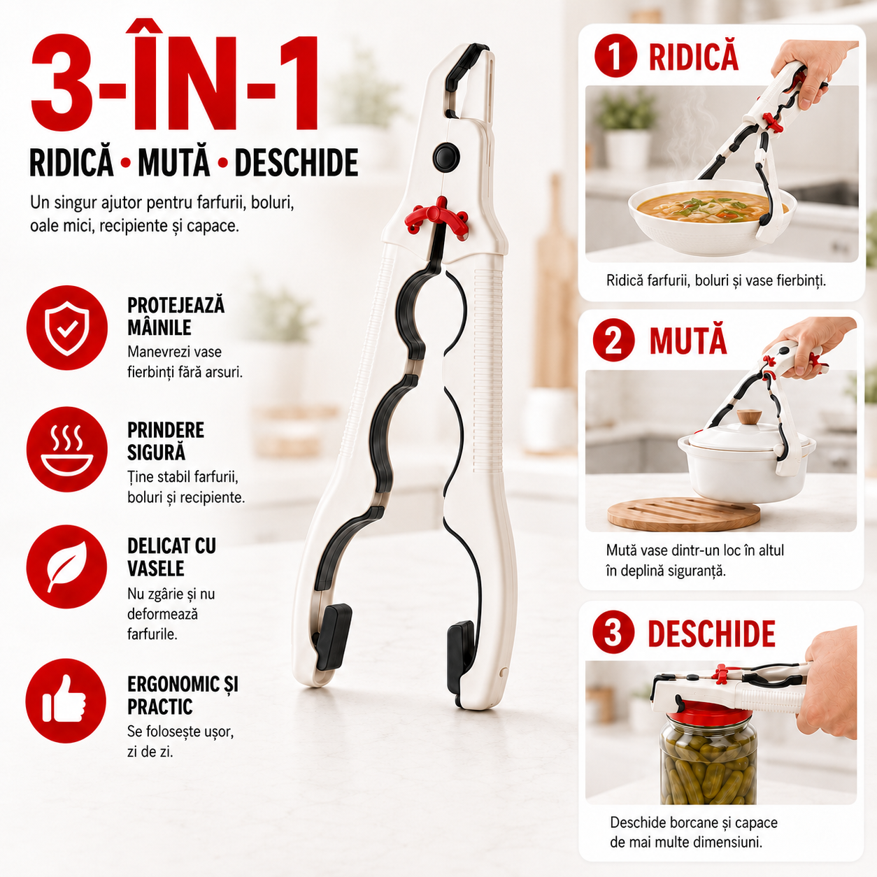 MânaBucătarului™ – Cleștele Multifuncțional 3-în-1